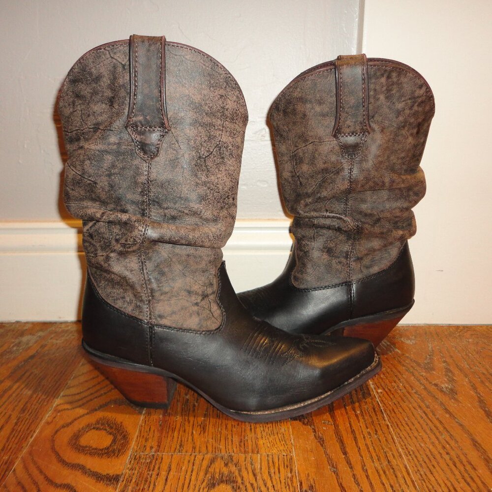 DURANGO Women's Black & Brown Leather Pointed Toe Western Boots Size 6.5